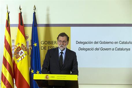 18/08/2017. Atentado Barcelona. El presidente del Gobierno, Mariano Rajoy, durante la declaración institucional realizada en la Delegación d...